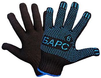 Перчатки х/б с ПВХ чёрные "Люкс" 10кл вязки, 6 нитей, 10/200