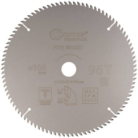 Диск пильный по дереву твердосплавный 300x32/30/25,4/20 z96 тефлоновое покрытие Cutop Profi plus