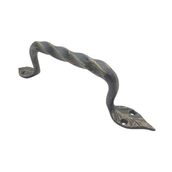 Ручка-скоба кованая "Витая - Лист" 160мм (бронза) (12)