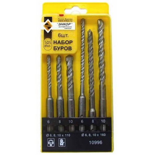 Набор буров SDS+ 6шт в пласт. футляре диаметр 6,8,10 ЭНКОР 10996