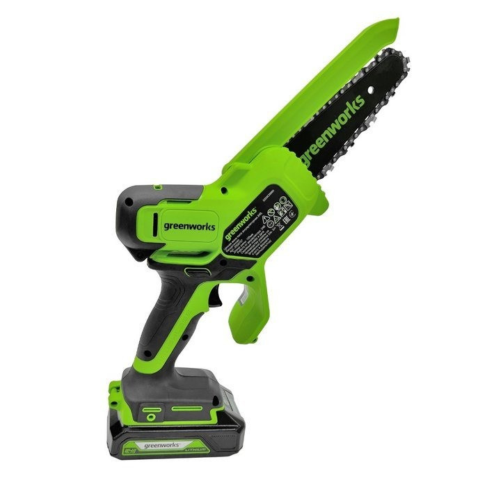 Цепная мини пила аккумуляторная Greenworks GD24CSMNX, 24V, 15см, бесщеточная, c 1хАКБ 4Ач и ЗУ (2008