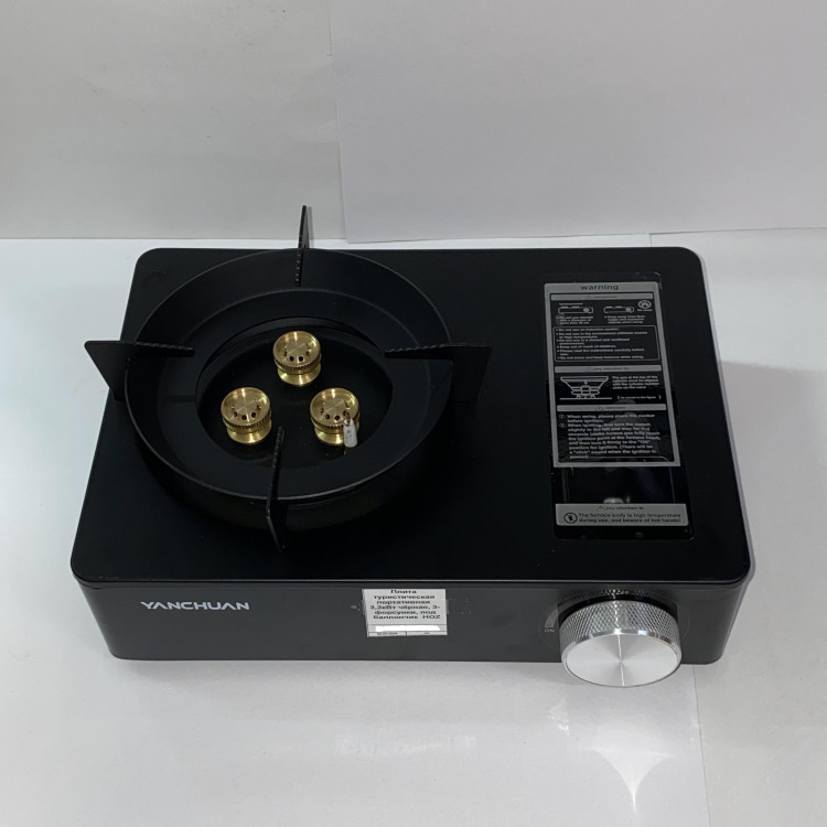 Плита туристическая портативная 3,2кВт чёрная, 3- форсунки, под баллончик HOZ