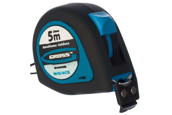 Рулетка 5м x 25мм ,обрезиненый корпус, магнит упор, ремешок, GROSS
