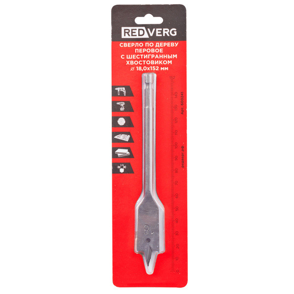Сверло перовое по дереву HCS 18х152 мм REDVERG 600241