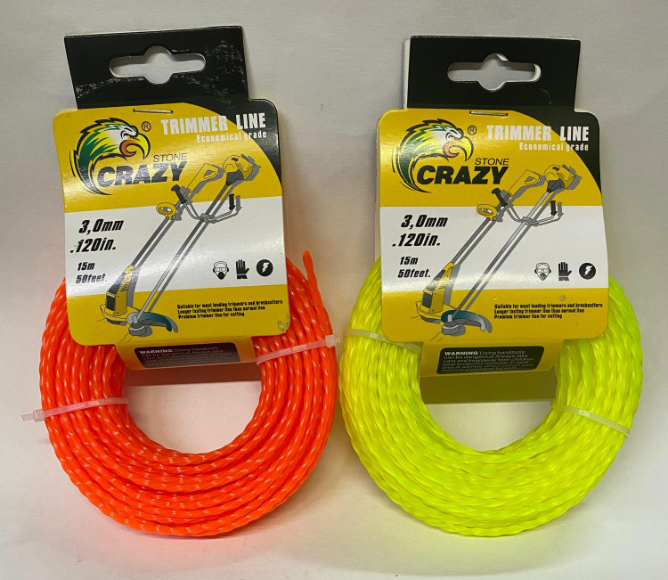 Леска триммерная 3,0мм(15м) сечение витой квадрат CRAZY