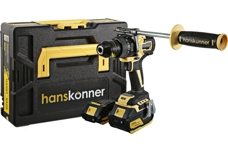 Дрель аккум. б/щ удар Hanskonner Platinum HCD18165BLI 18В, 1BatterySystem, 165Нм, 1х4Ач,1х2Ач, кейс