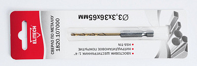 Сверло по металлу 3,3х36х65мм,HSS-TIN, 1шт,хв-шестигранник 1/4",блистер