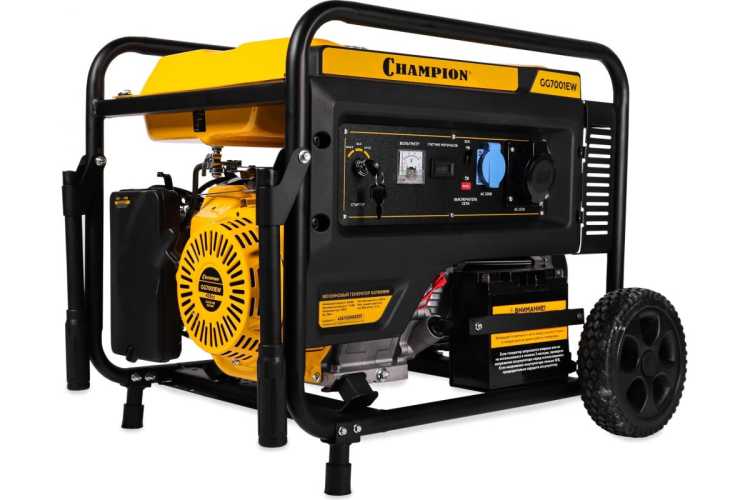 Генератор CHAMPION GG7001EW (6.8/7,5кВт,17лс,25л,88кг, эл.старт колеса,счетчик)