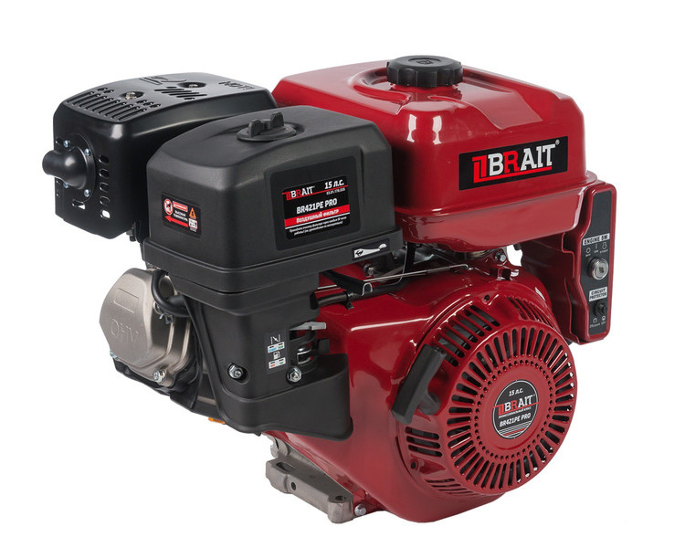 Двигатель BRAIT-421PE PRO | 15 л.с. | электростартер, шкив 25 мм., длина вала 71 мм.