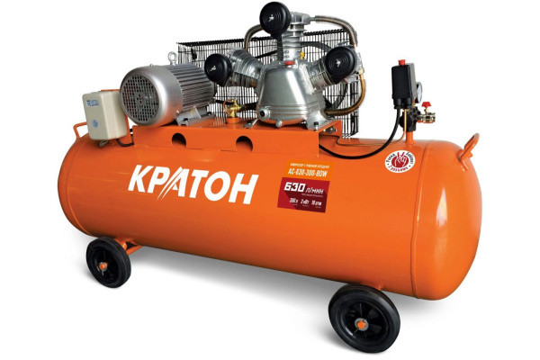 Компрессор 3,0кВт, 630л/мин, 300л, AC-630-300-BDW, 380В, 10бар, 104кг, с ременной передачей Кратон