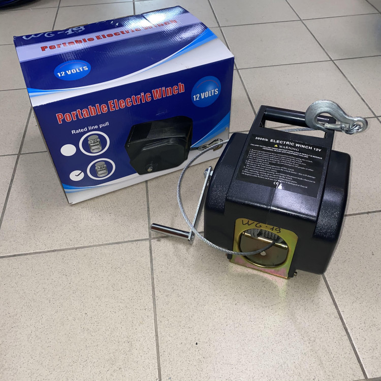 Лебёдка электрическая переносная ELECTRIC WINCH 12V, 3000LBS/1360кг, L=9,2м WG19