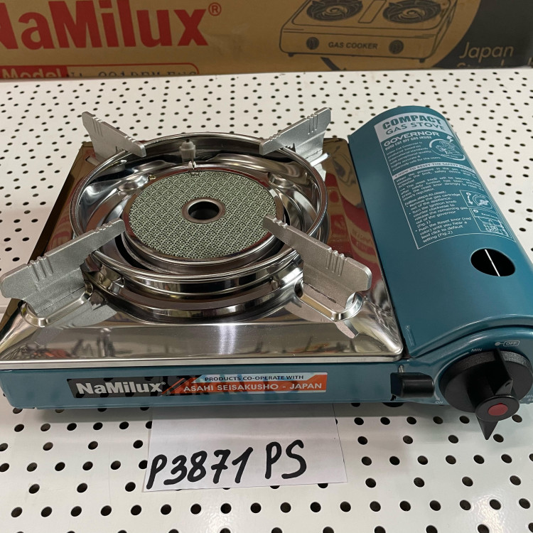 Плита NaMilux NA-P3871PS голубая- крышка нержавейка, под баллончик, конфорка Керамика, МИНИ