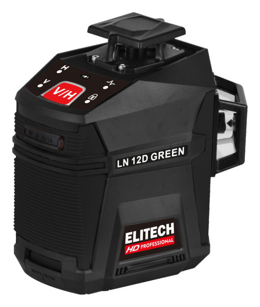 Нивелир лазерный аккумуляторный ELITECH HD LN 12D GREEN зеленый луч, 3,7В/1х5,2Ач Li-Ion, 20/60м, гор/верт 360°, ±0,2мм/м, 1/4'', 5/8", 0,4кг