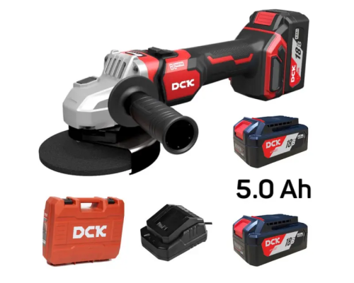 Машина шлифовальная угловая аккумуляторная бесщеточная DCK KDSM04-125FK, 125мм, 2*5А/ч, 9000 об/мин