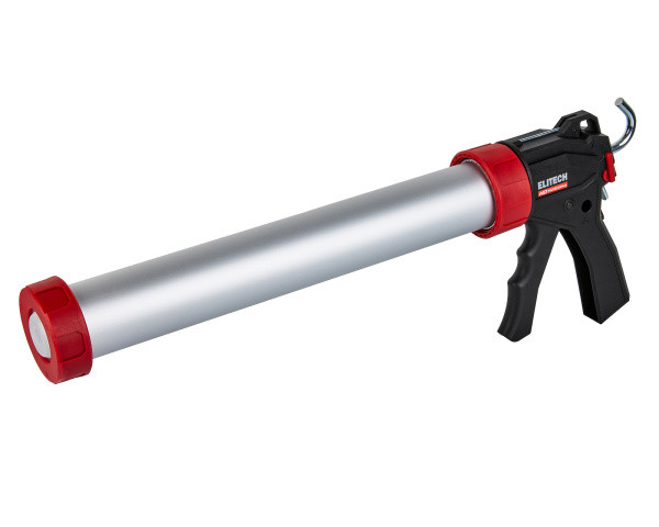 Пистолет для герметика закрытый 600мл.Алюм. туба.Инженерный пластик Усилие 135кг.Нож д.срезания колп
