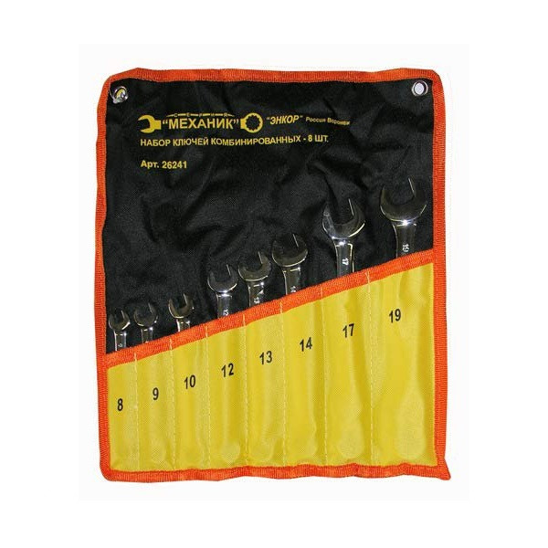 Набор ключей комбин, 8шт 8-19мм в чехле