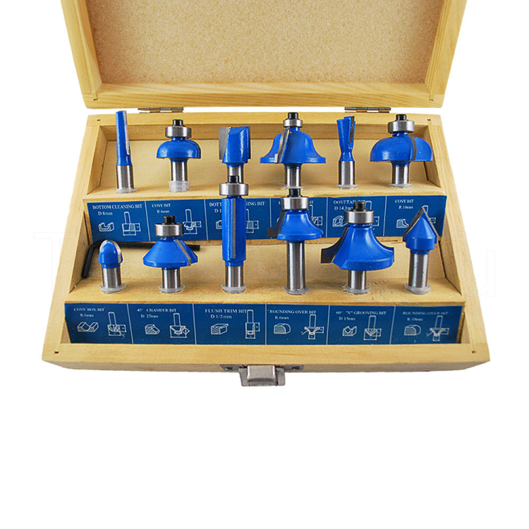 набор фрез по дереву 12 предметов деревянная коробка (D1) TORGWIN