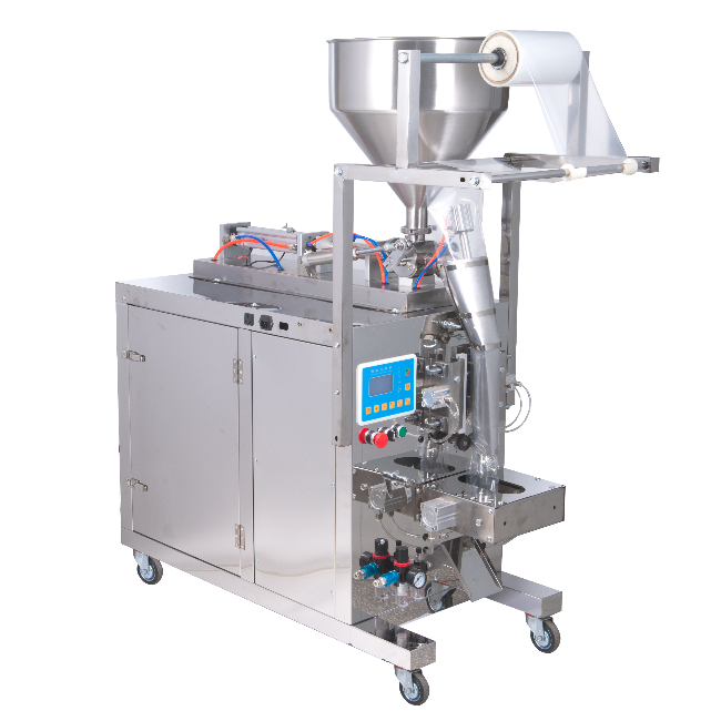 Фасовочно-упаковочный аппарат для жидких и пастообразных продуктов DXDG-200 NEW (3-х шовный пакет, насечка, ширина пленки -68 мм, 5-50 мл)