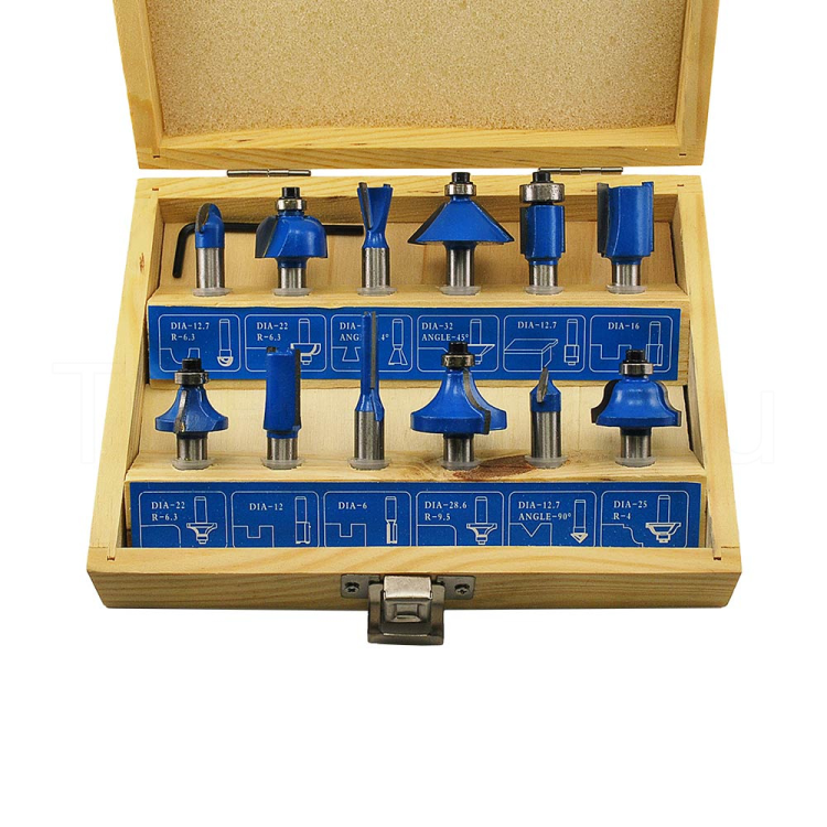 набор фрез по дереву 12 предметов деревянная коробка (B1) TORGWIN