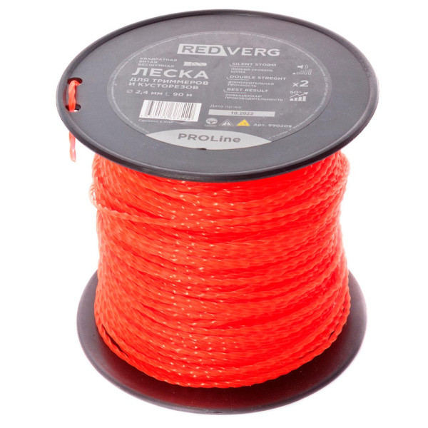 Леска для триммера REDVERG PROLine д 2,4мм (90м) витая бесшумная