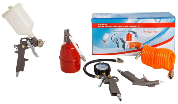 Набор аксессуаров к компрессору 5 предметов(краскораспылитель с верх. бачком)