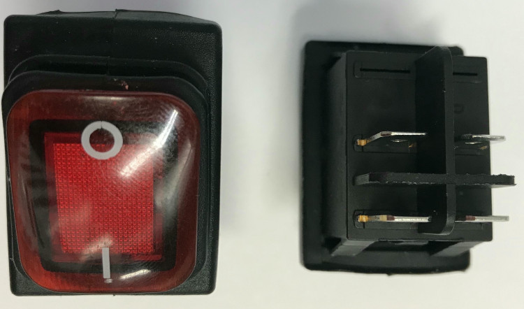 Перекл. клавишный с подсветкой, широкий, ON-OFF, 4-х контактный 30А 250В Влагозащита