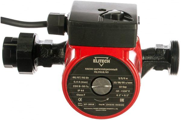 Насос циркуляционный д\отопл 93Вт,3300л\ч,напор6м,мах110грС,180мм,1&quot;,35дБ