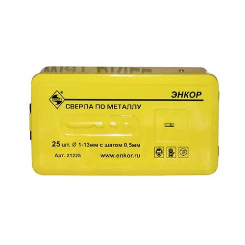Набор сверл по металлу 25шт. 1-13мм., в мет. коробке