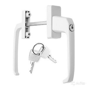 Ручка на пластиковую дверь (Белая) двухсторонняя с КЛЮЧОМ (0040)