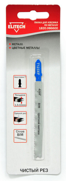 Пилка д\лобзика,1шт,BIM,80мм,рез 1.5-10мм,д\металла,цвет.металла,чист.рез,ELITECH T123XF 1820.086600
