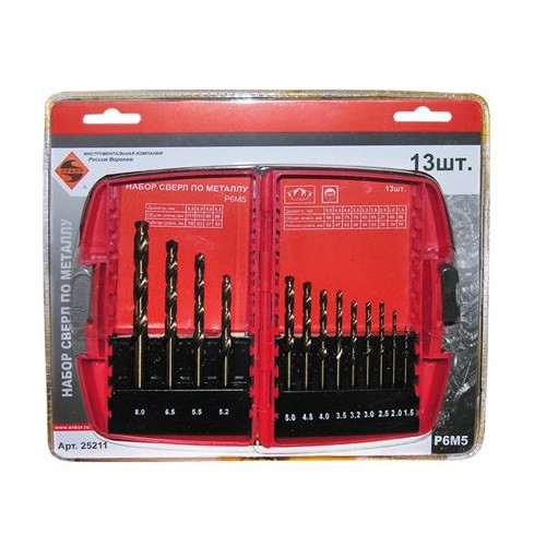 Набор сверл по металлу 13шт. 1,5-8.0мм., Р6М5 в коробке