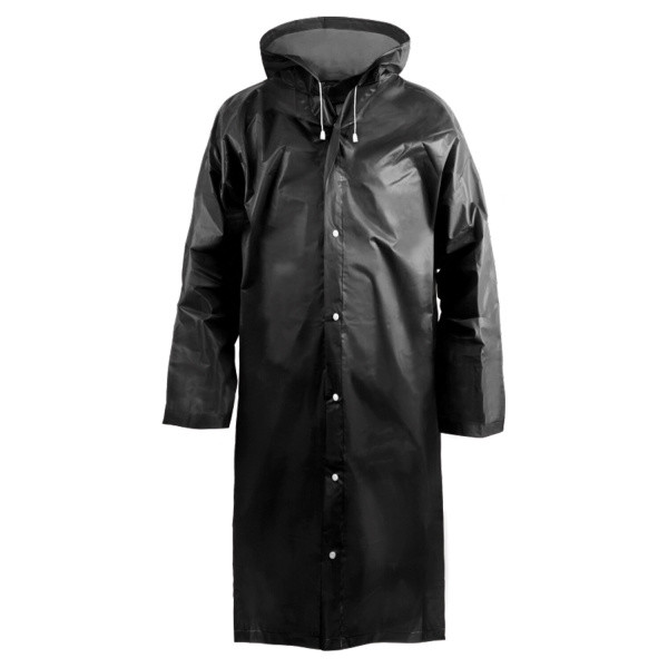 Плащ дождевик черный на кнопках многоразовый, прочный, винил, размер универсальный (XXL)