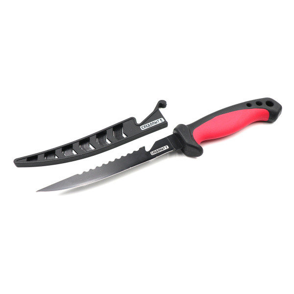 Нож разделочный "СЛЕДОПЫТ" филейный, прорезиненная ручка, дл. клинка 150 мм, черный, в чехле