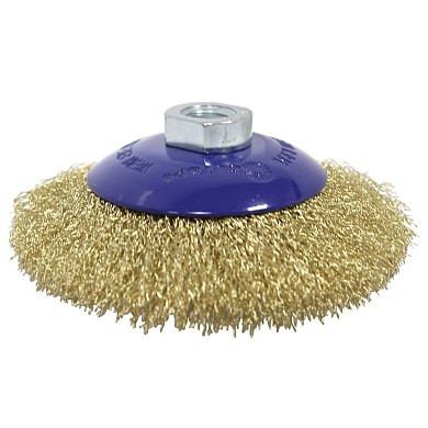 Щетка для УШМ Cutop М14, тип Тарелка, латунированная витая проволока 0,3 мм 100 мм блистер, Profi 82-901