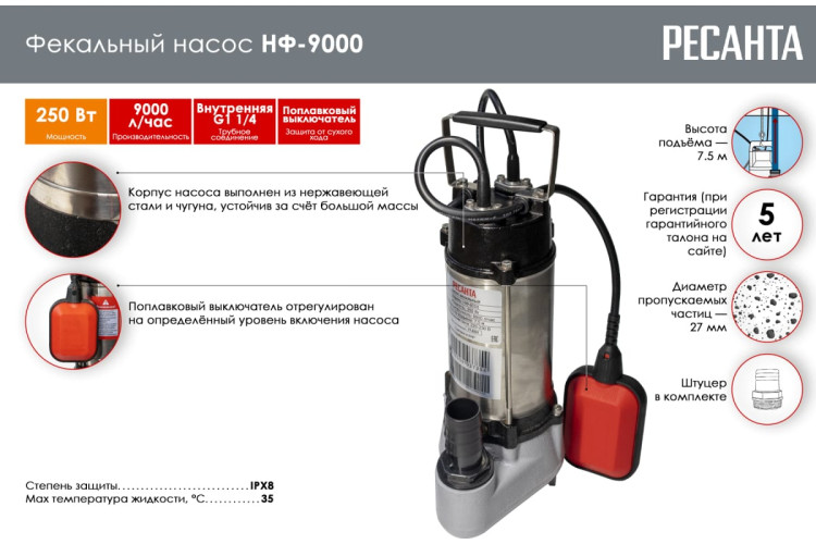 Насос фекальный Ресанта НФ-9000