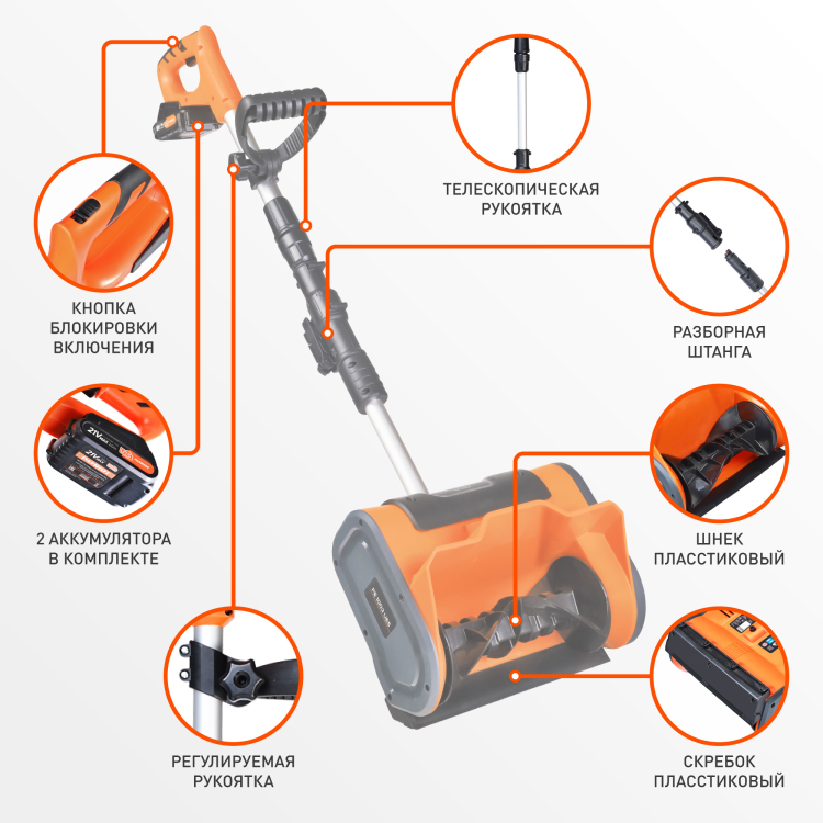 Снегоуборщик аккумуляторный ручной PATRIOT PE 1003 Ues 2Акб 2Ач 21V Max+Зу в комплекте