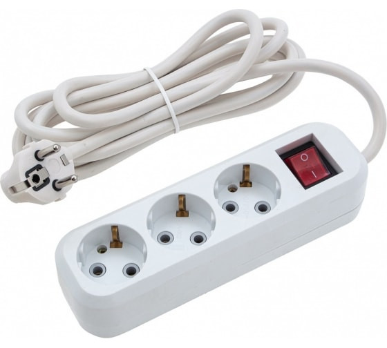 Электроудлинитель бытовой, с заземлением и выключателем 3 метра, 3 розетки, 10А, тип УХз 10, Россия