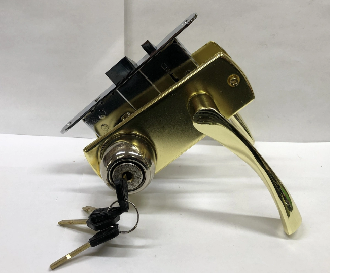 Замок врезной с ручками ЗВАД 1-10М (L) Бронза ЛЕВЫЙ