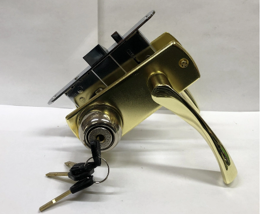 Замок врезной с ручками ЗВАД 1-10М (L) Золото ЛЕВЫЙ