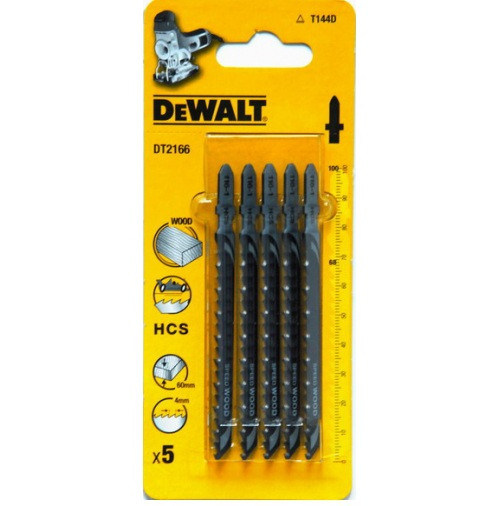 Пилки DeWALT HCS 68мм, (T144D), зуб-4мм,развед, рез-прям и крив, чист, быстр, дер, ДСП 5-60мм, 5шт DT2166-QZ