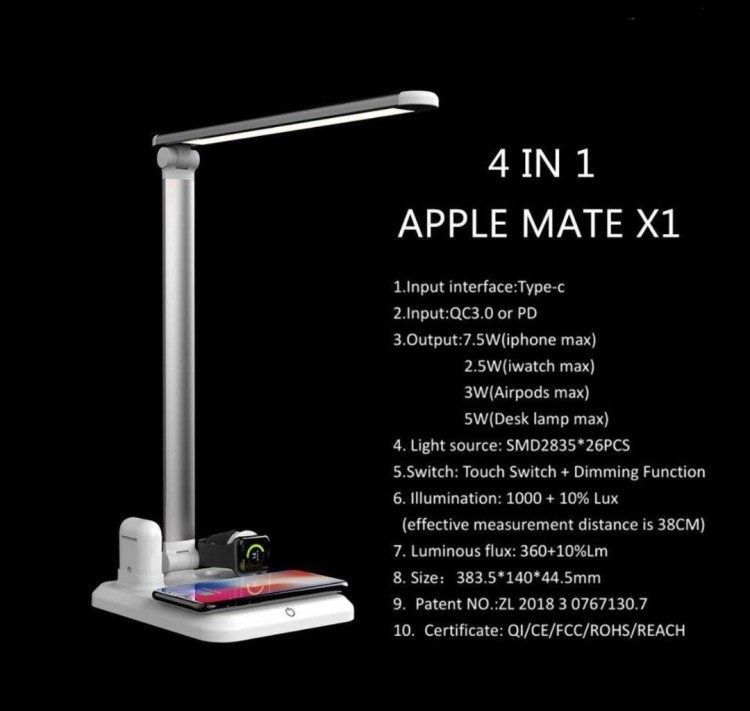 Apple Mate X1 лампа 4в1 настольная с зарядкой