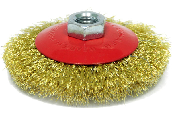 Щетка тарельчатая (100 мм; М14; латунированная волнистая 0.35 мм) для УШМ Elitech 1820.075100