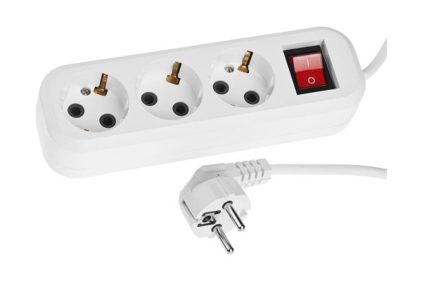 Электроудлинитель 3м, 3 гнезда, с заземлением, 2200Вт, ПНС 0.75кв/мм, выключатель