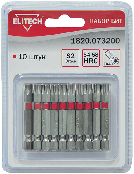 Биты TORX40 x 50мм.сталь S2, блистер10шт . Elitech 1820.073200