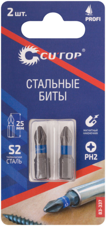Биты стальные, 2 шт., CUTOP Profi, PH2, 25мм (CUTOP)