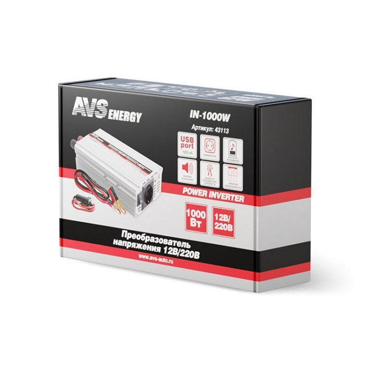 Инвертор автомобильный 12/220V AVS IN-1000W