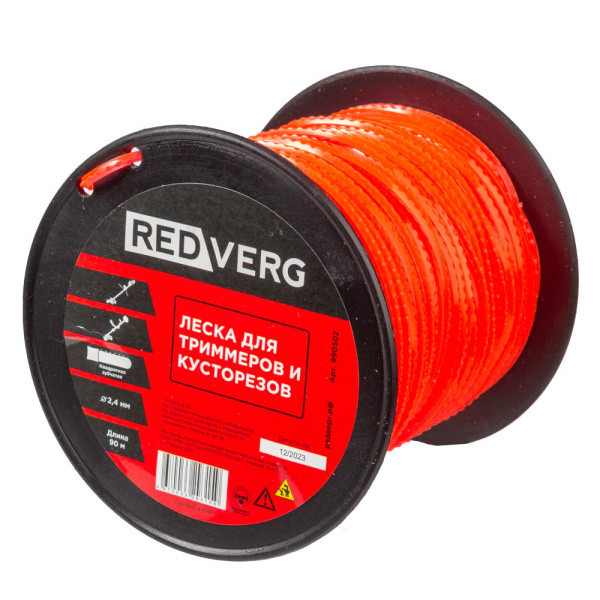 Леска для триммера REDVERG д 2,4мм (90м) квадратная зубчатая