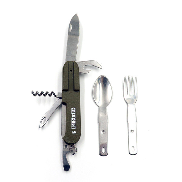 Мультитул "СЛЕДОПЫТ", 5 предметов. (+ложка, вилка), в чехле, в коробке