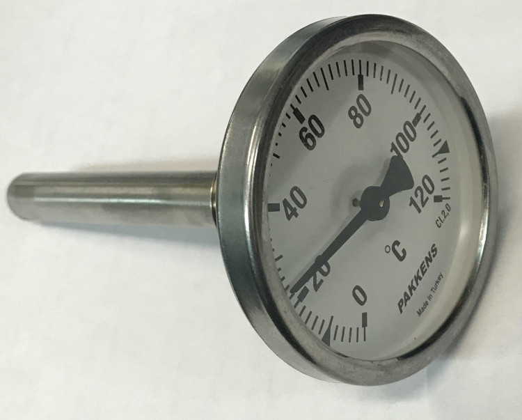 Термометр биметаллический трубчатый Ø63мм T-120ºC гильза L-100мм с резьбой 1/2 01051168