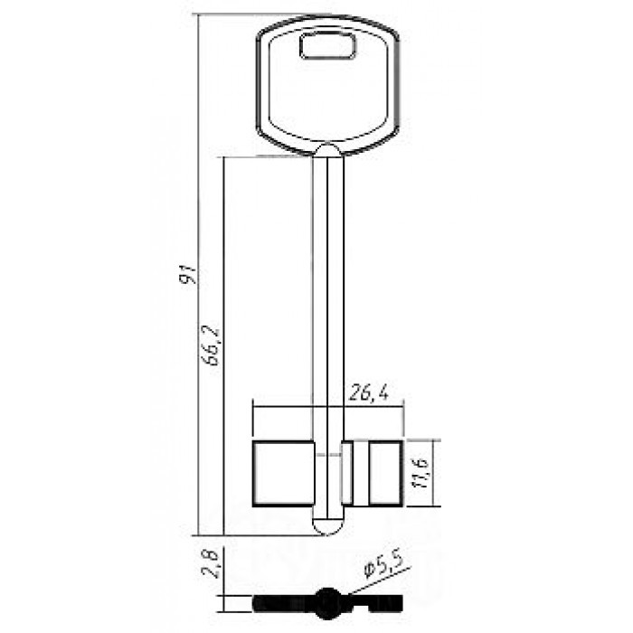 Заготовка для ключей (ЗЕНИТ 2 ZT2D) (91*11.6*26.4mm) 5,5mm